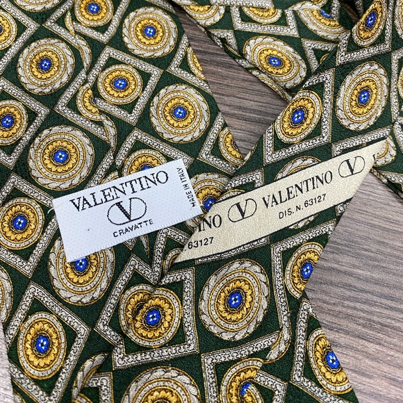 Valentino Other - Valentino Green w/ Gold & Grey Pattern Tie